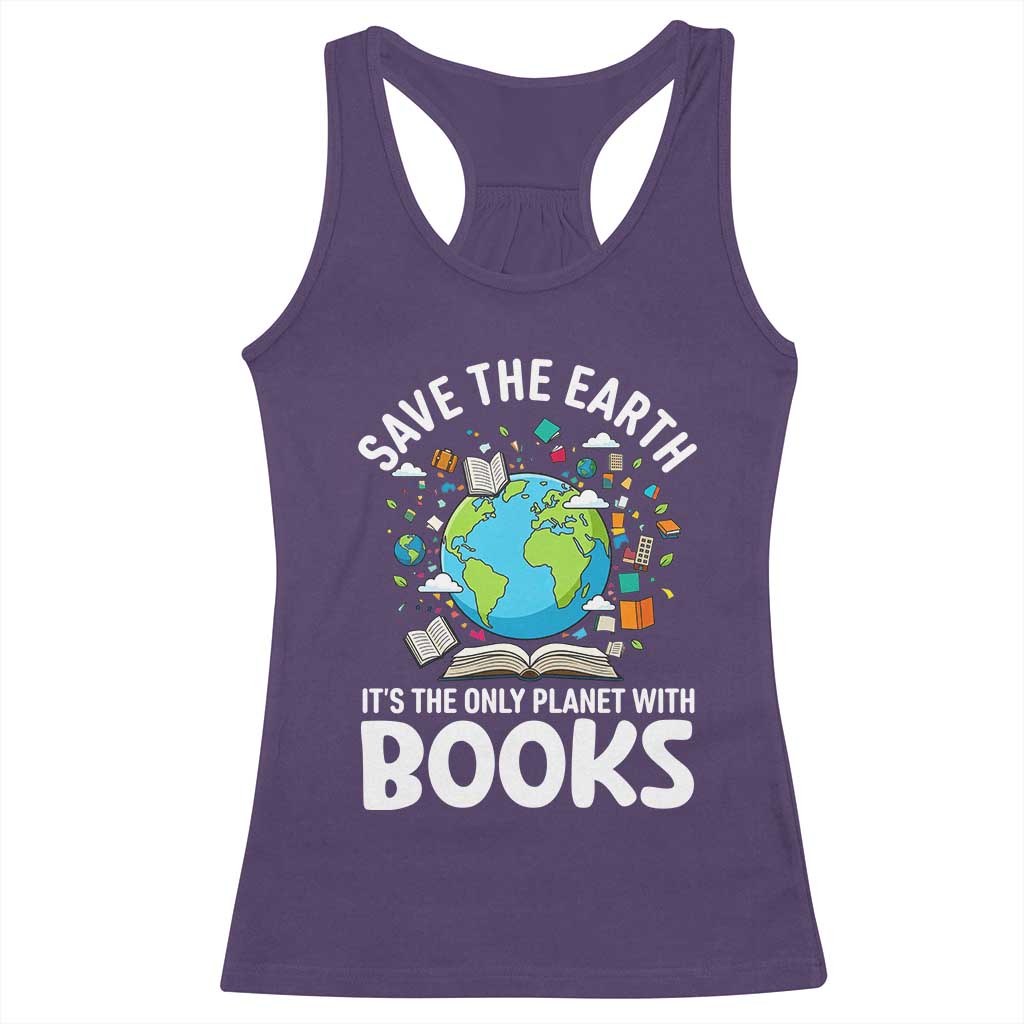 Save the Earth Racerback Tank Top It's the Only Planet with Books TS14 Purple Print Your Wear