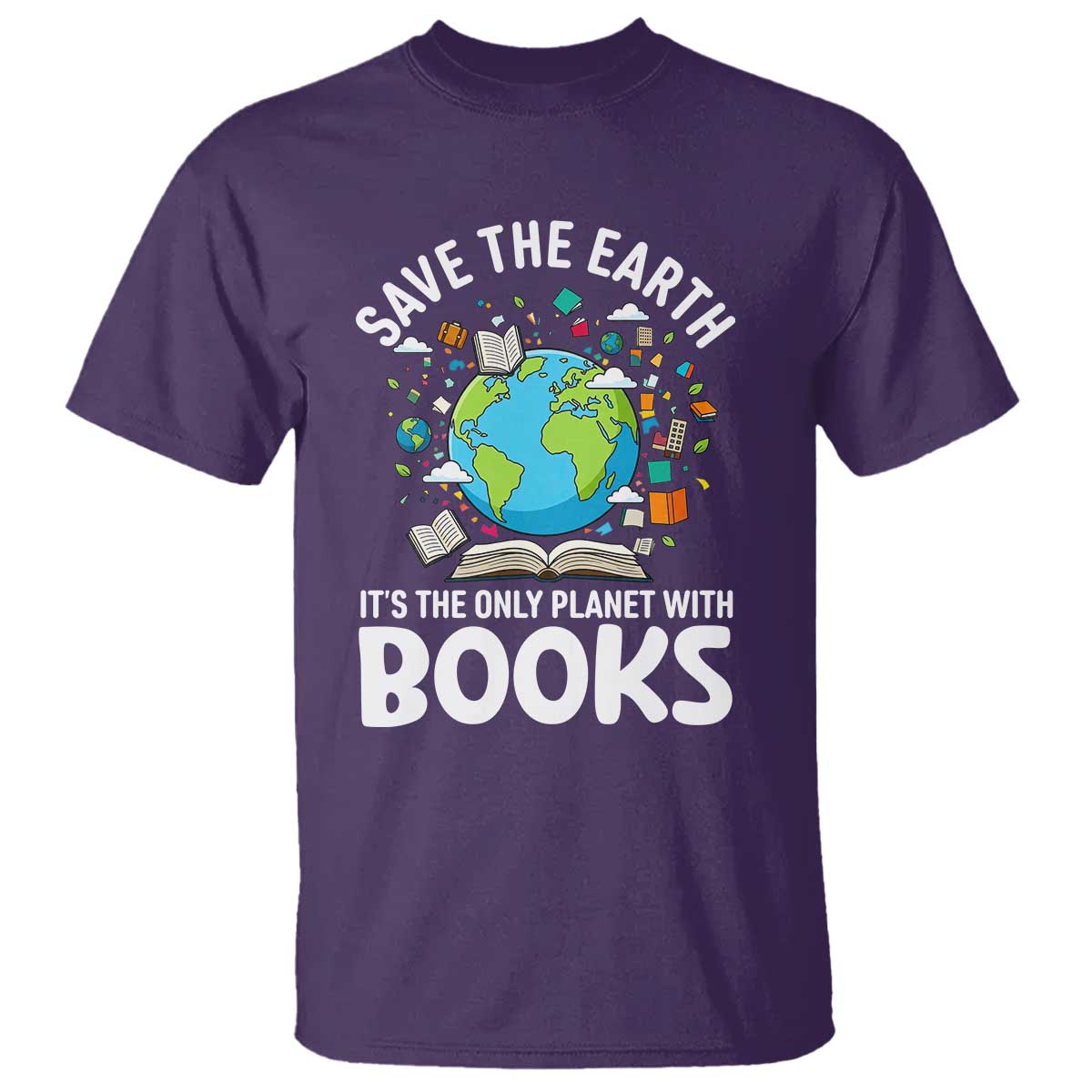 Save the Earth T Shirt It's the Only Planet with Books TS14 Purple Print Your Wear