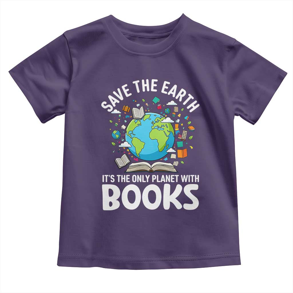 Save the Earth Toddler T Shirt It's the Only Planet with Books TS14 Purple Print Your Wear