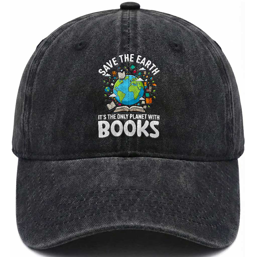 Save the Earth Washed Cotton Baseball Cap It's the Only Planet with Books TS14 Print Your Wear
