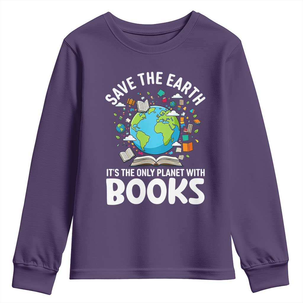 Save the Earth Youth Sweatshirt It's the Only Planet with Books TS14 Purple Print Your Wear