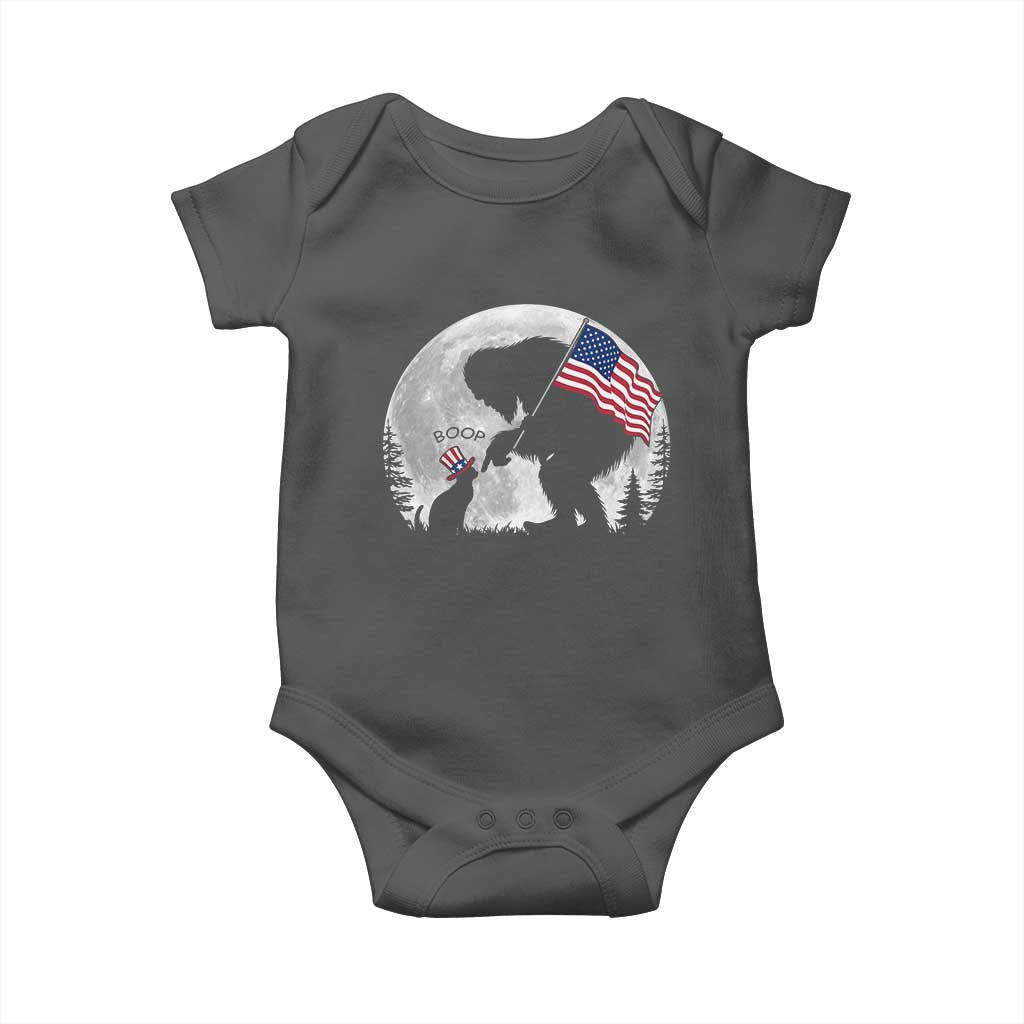 Bigfoot Boop Cat Moon Baby Onesie Funny Sasquatch Meme 4th of July TS14 Dark Heather Print Your Wear