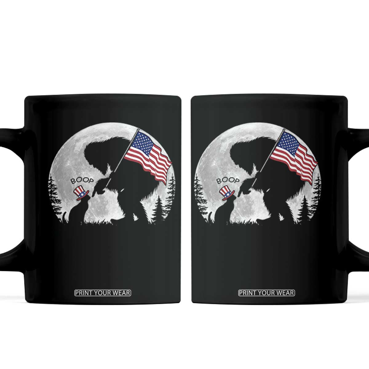 Bigfoot Boop Cat Moon Coffee Mug Funny Sasquatch Meme 4th of July