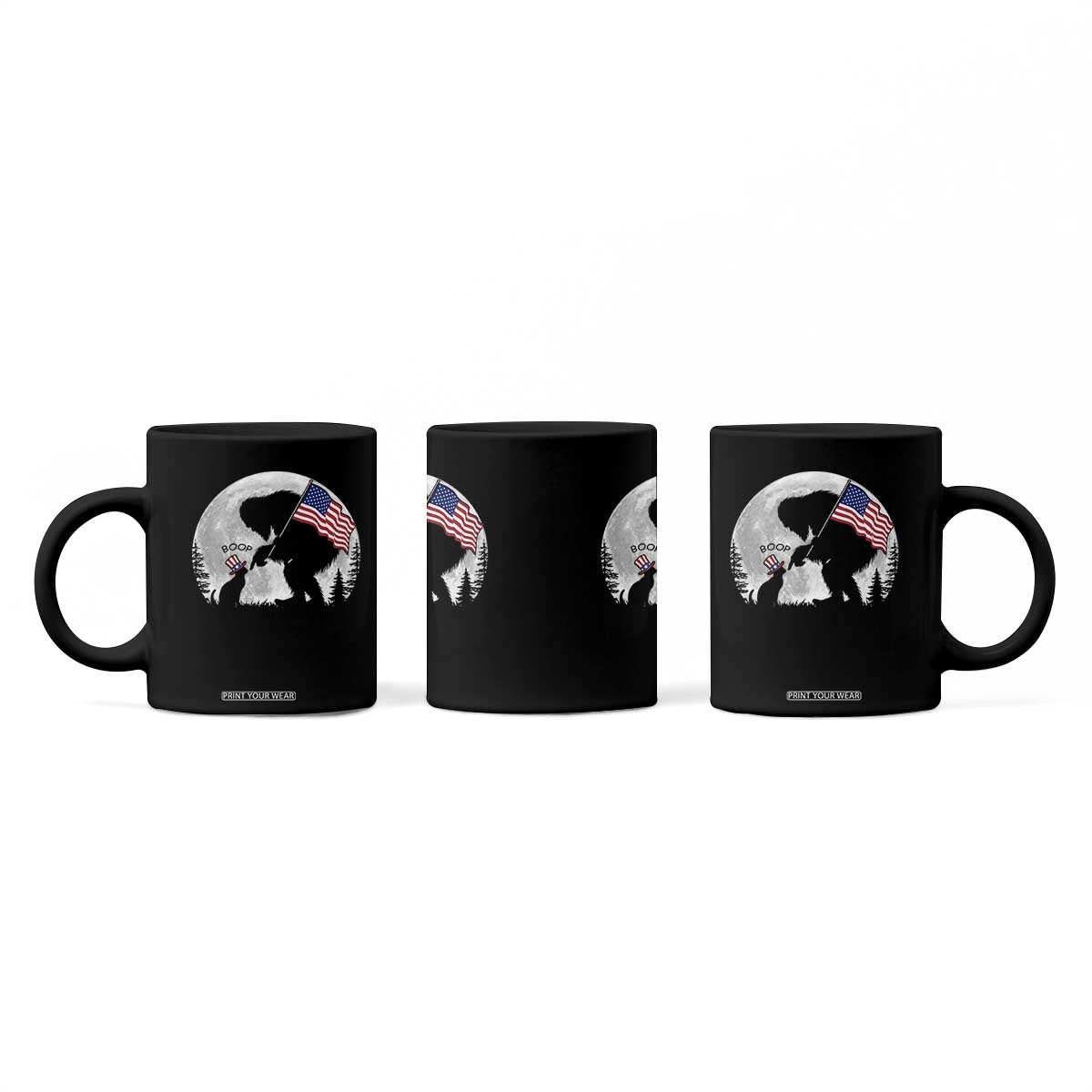 Bigfoot Boop Cat Moon Coffee Mug Funny Sasquatch Meme 4th of July TS14 Print Your Wear
