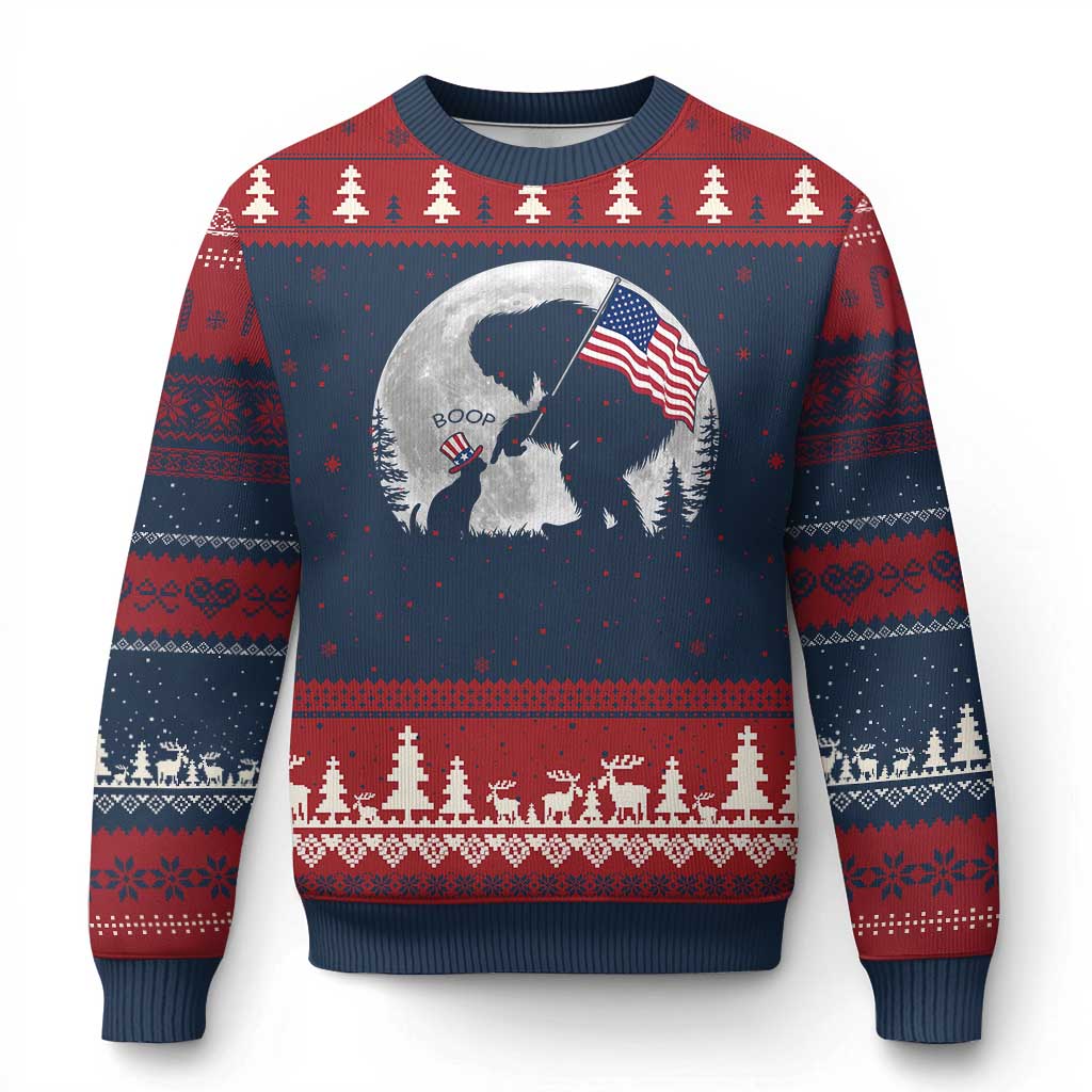 Bigfoot Boop Cat Moon Ugly Christmas Sweater Funny Sasquatch Meme 4th of July TS14 Navy Red Print Your Wear