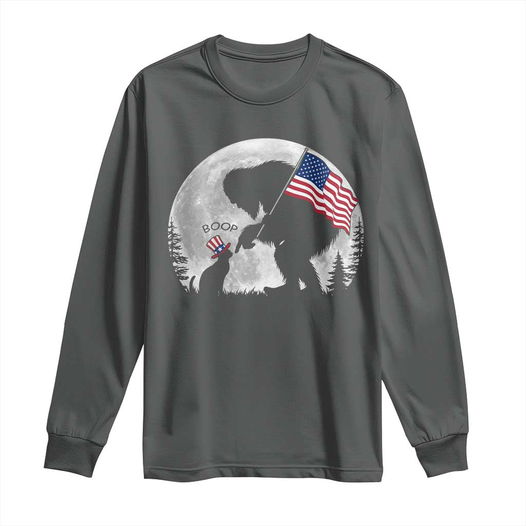 Bigfoot Boop Cat Moon Long Sleeve Shirt Funny Sasquatch Meme 4th of July TS14 Dark Heather Print Your Wear