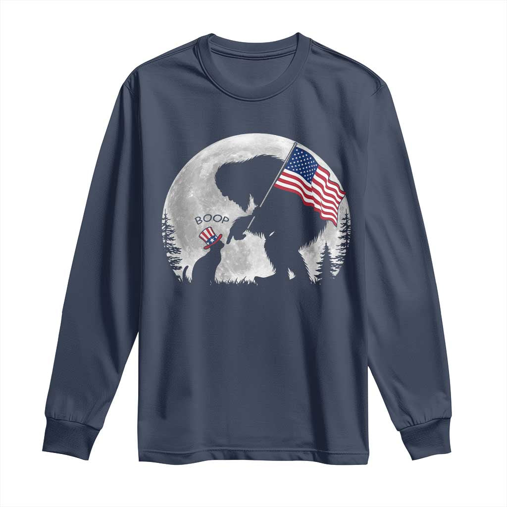 Bigfoot Boop Cat Moon Long Sleeve Shirt Funny Sasquatch Meme 4th of July TS14 Navy Print Your Wear