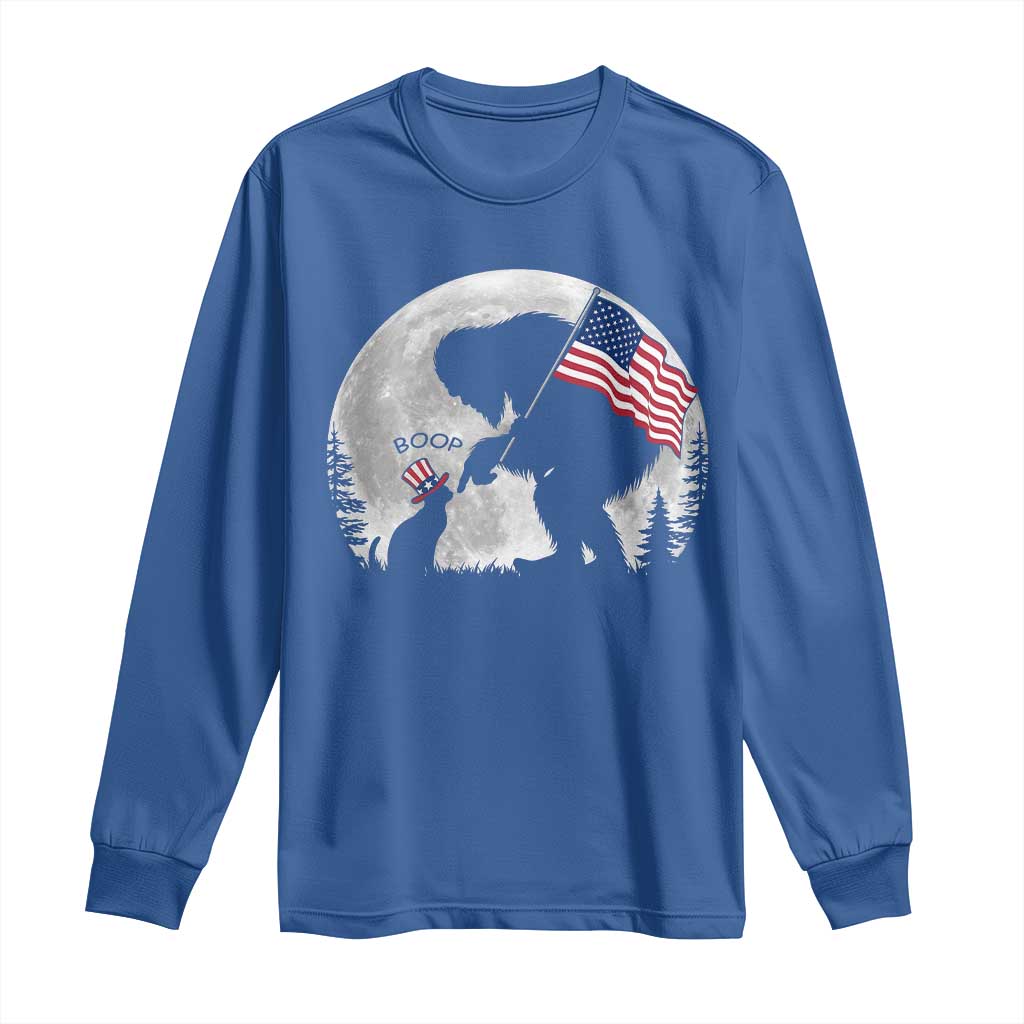 Bigfoot Boop Cat Moon Long Sleeve Shirt Funny Sasquatch Meme 4th of July TS14 Royal Blue Print Your Wear