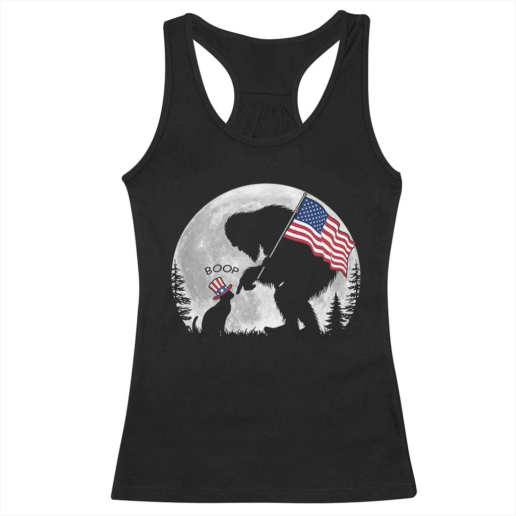 Bigfoot Boop Cat Moon Racerback Tank Top Funny Sasquatch Meme 4th of July