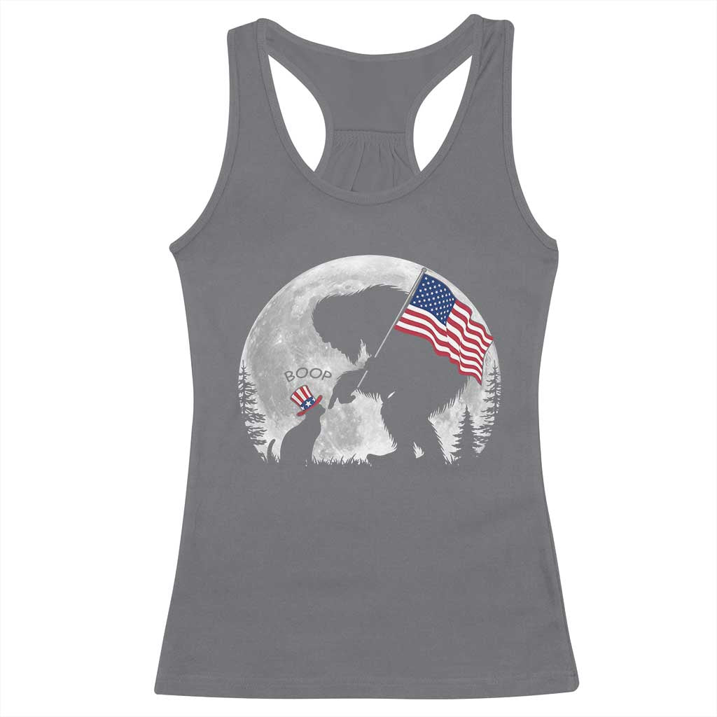 Bigfoot Boop Cat Moon Racerback Tank Top Funny Sasquatch Meme 4th of July