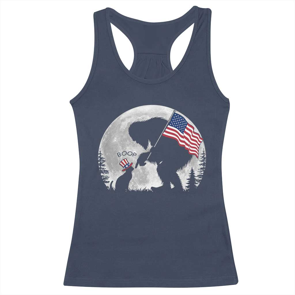 Bigfoot Boop Cat Moon Racerback Tank Top Funny Sasquatch Meme 4th of July