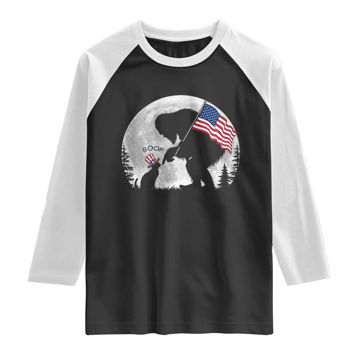 Bigfoot Boop Cat Moon Raglan Shirt Funny Sasquatch Meme 4th of July TS14 Black White Print Your Wear