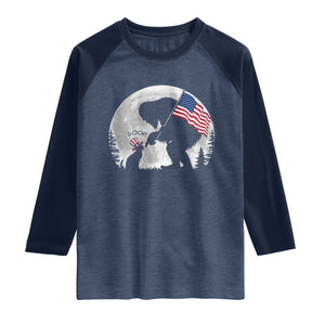 Bigfoot Boop Cat Moon Raglan Shirt Funny Sasquatch Meme 4th of July TS14 Heather Denim Navy Print Your Wear