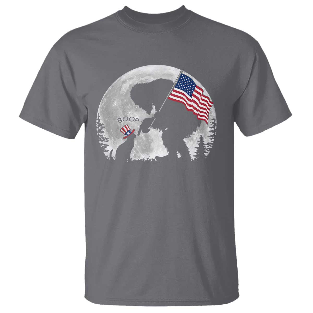 Bigfoot Boop Cat Moon T Shirt Funny Sasquatch Meme 4th of July TS14 Charcoal Print Your Wear
