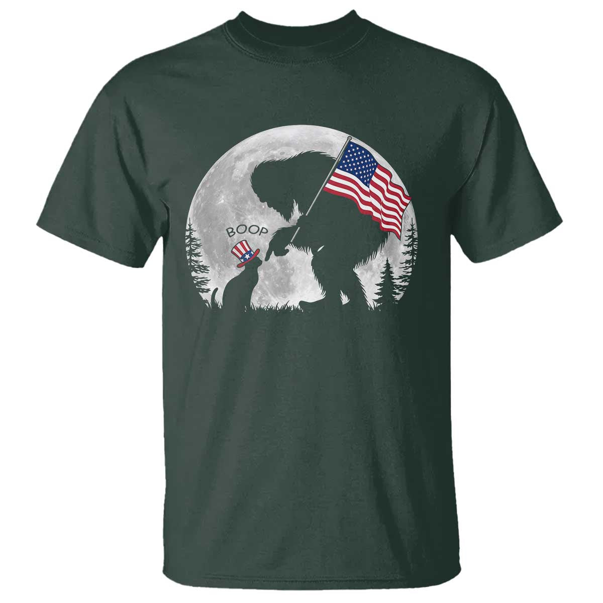 Bigfoot Boop Cat Moon T Shirt Funny Sasquatch Meme 4th of July TS14 Dark Forest Green Print Your Wear