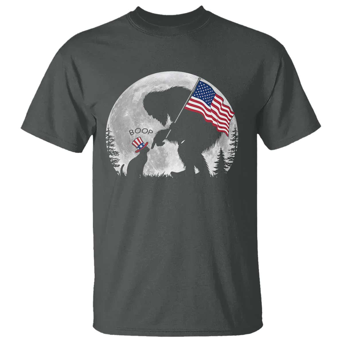 Bigfoot Boop Cat Moon T Shirt Funny Sasquatch Meme 4th of July TS14 Dark Heather Print Your Wear