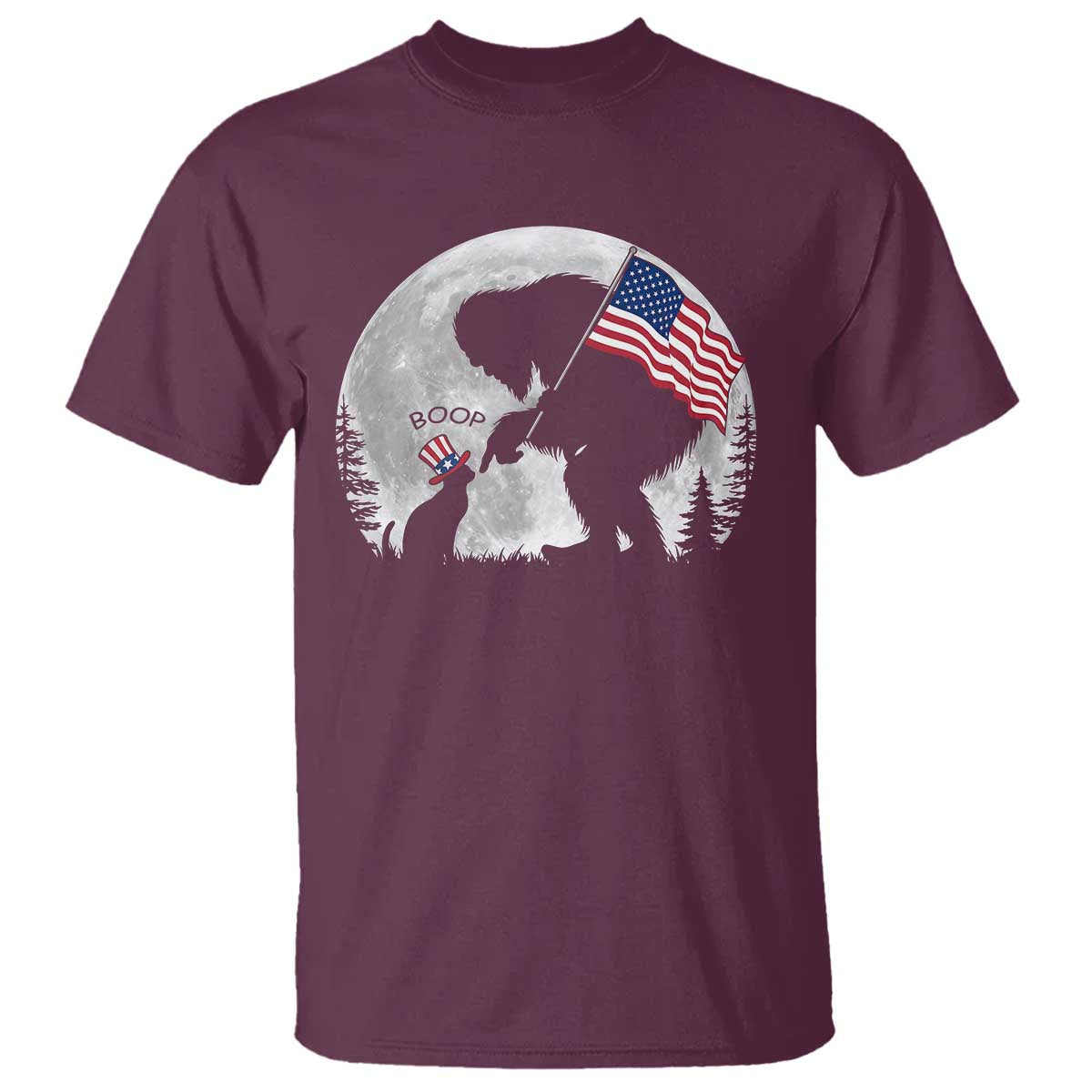 Bigfoot Boop Cat Moon T Shirt Funny Sasquatch Meme 4th of July TS14 Maroon Print Your Wear
