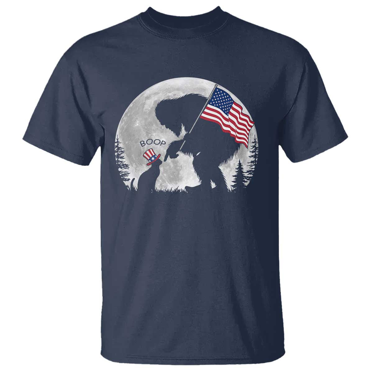 Bigfoot Boop Cat Moon T Shirt Funny Sasquatch Meme 4th of July TS14 Navy Print Your Wear