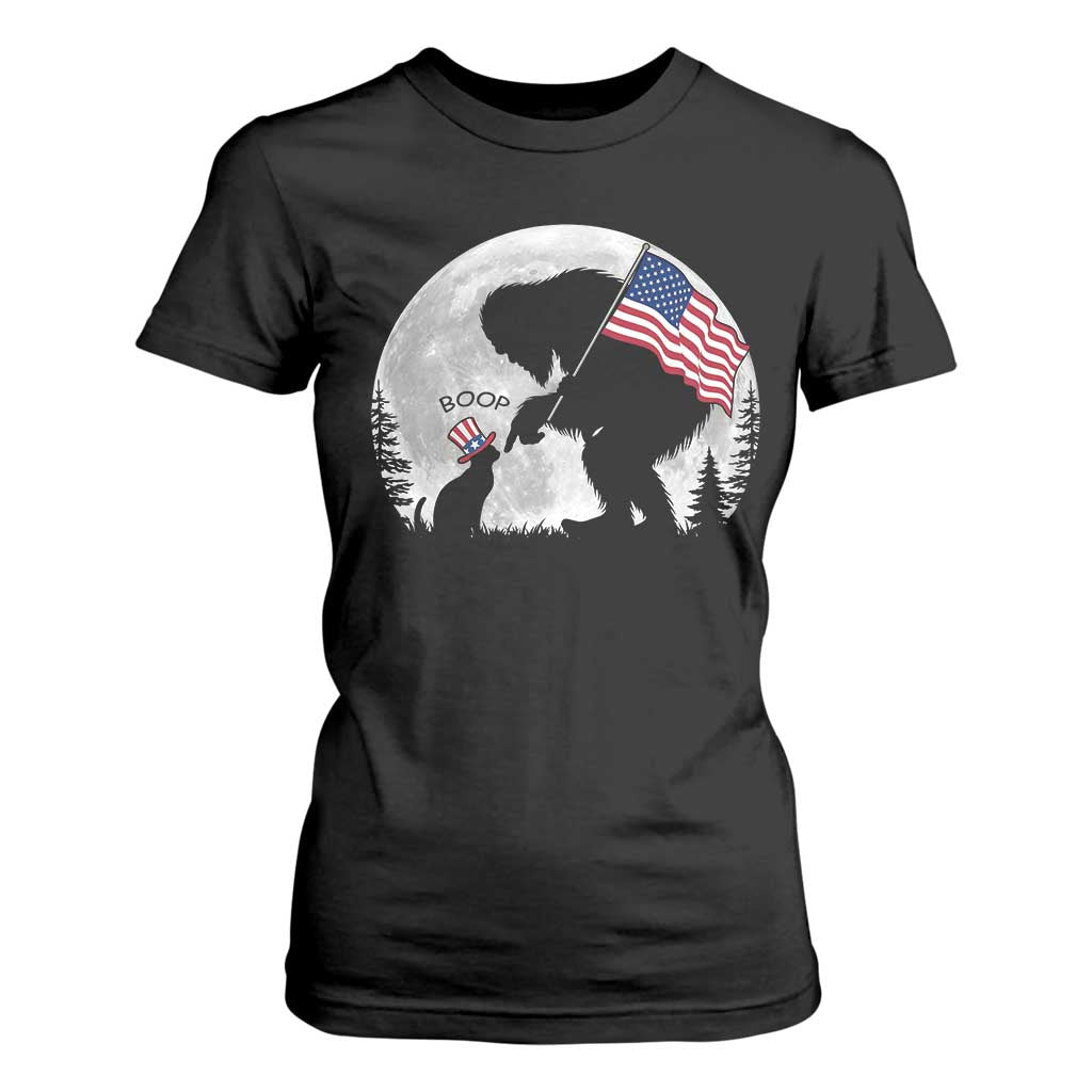 Bigfoot Boop Cat Moon T Shirt For Women Funny Sasquatch Meme 4th of July TS14 Black Print Your Wear