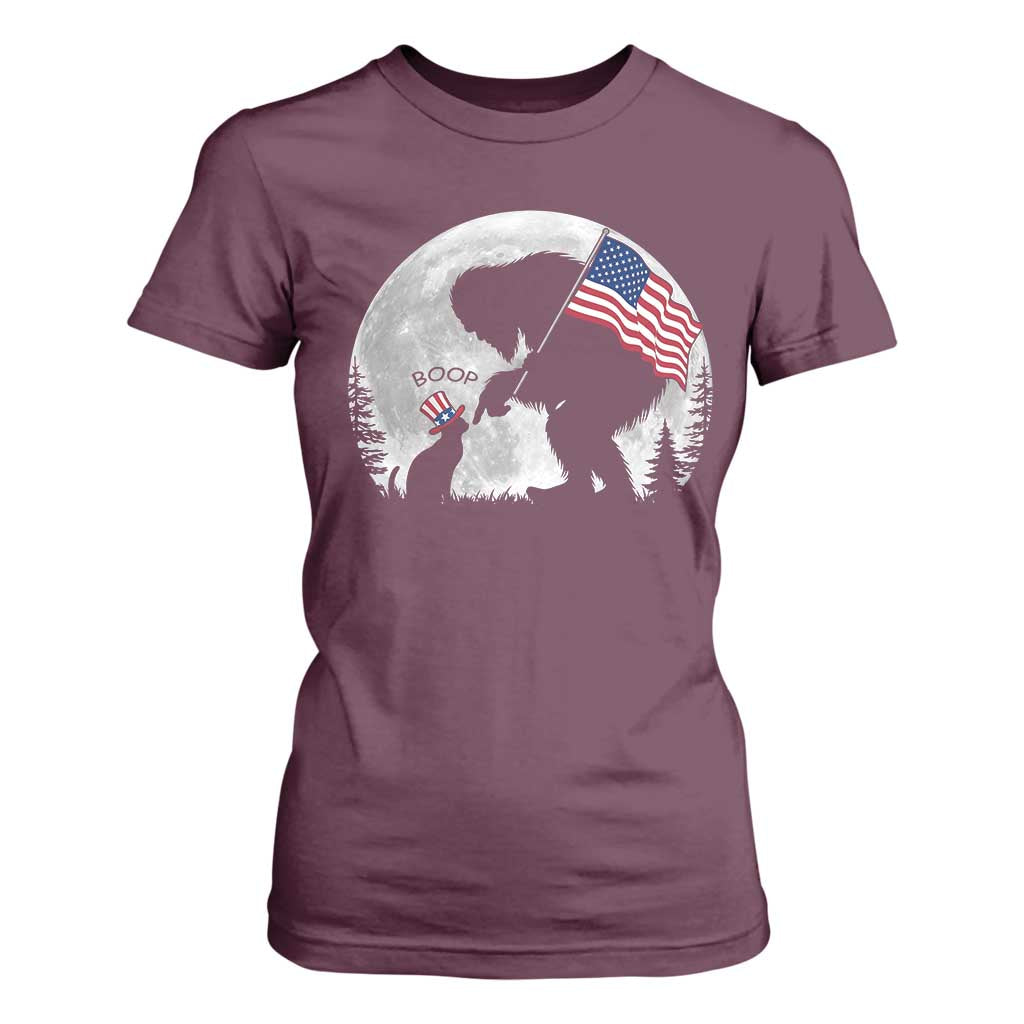 Bigfoot Boop Cat Moon T Shirt For Women Funny Sasquatch Meme 4th of July TS14 Maroon Print Your Wear