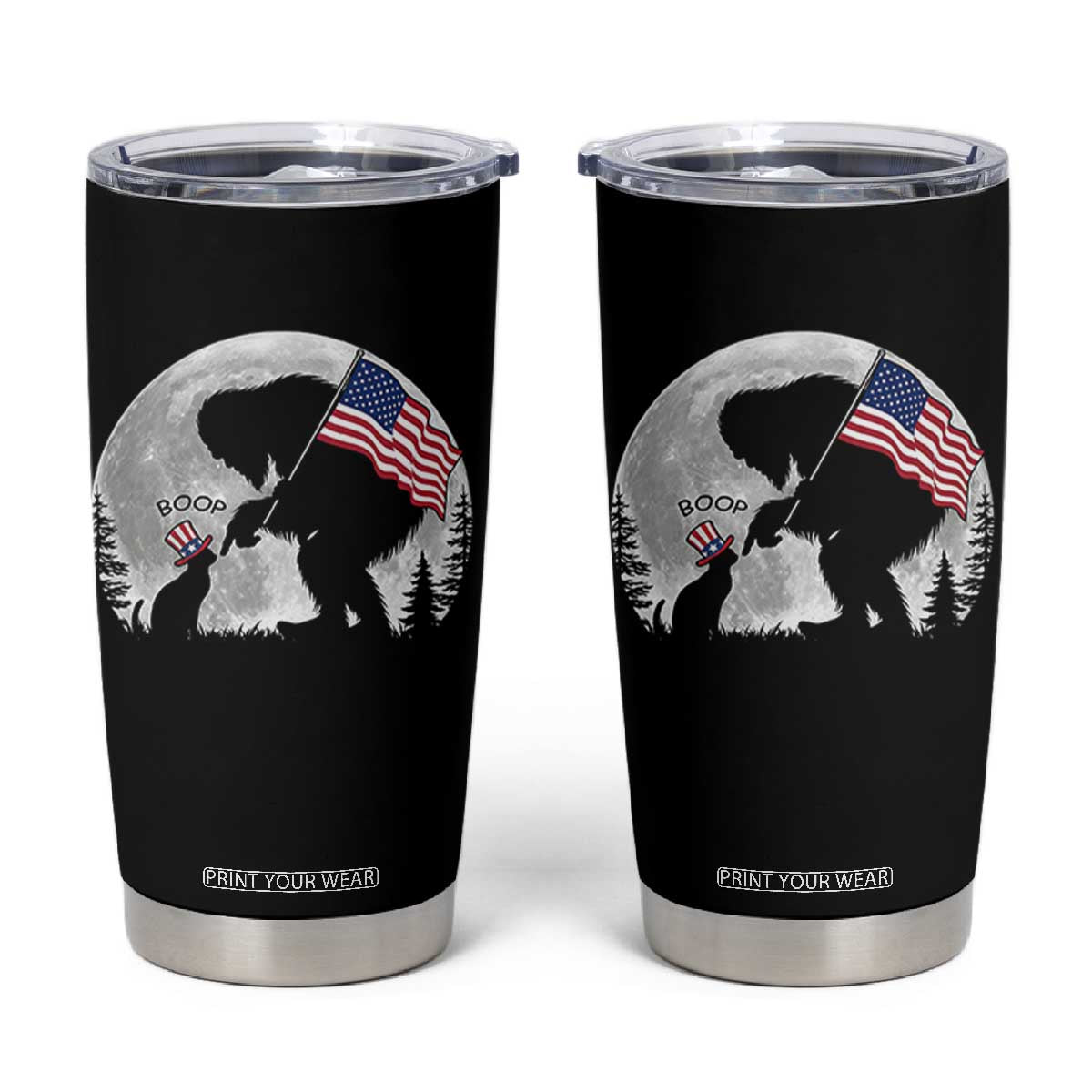 Bigfoot Boop Cat Moon Tumbler Cup Funny Sasquatch Meme 4th of July TS14 Black Print Your Wear