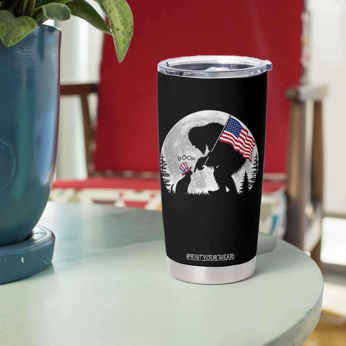 Bigfoot Boop Cat Moon Tumbler Cup Funny Sasquatch Meme 4th of July TS14 Print Your Wear