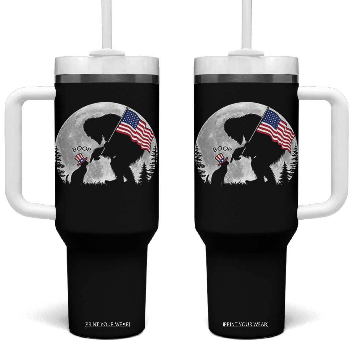Bigfoot Boop Cat Moon Tumbler With Handle Funny Sasquatch Meme 4th of July TS14 One Size: 40 oz Black Print Your Wear