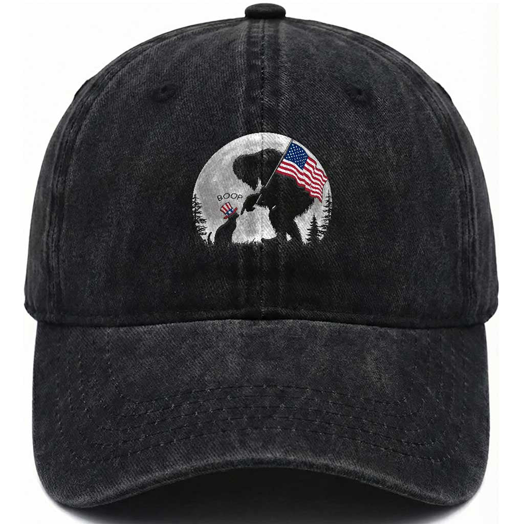 Bigfoot Boop Cat Moon Washed Cotton Baseball Cap Funny Sasquatch Meme 4th of July TS14 Print Your Wear