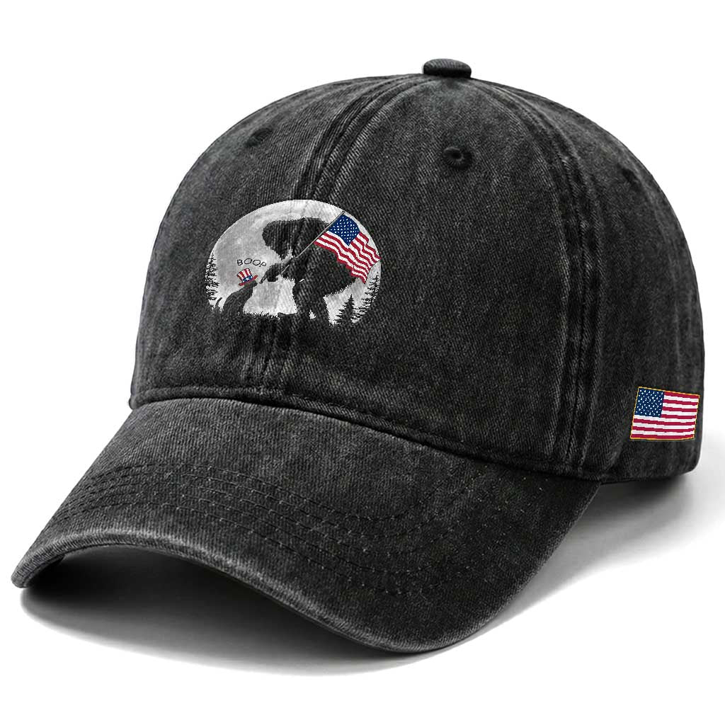 Bigfoot Boop Cat Moon Washed Cotton Baseball Cap Funny Sasquatch Meme 4th of July TS14 Print Your Wear