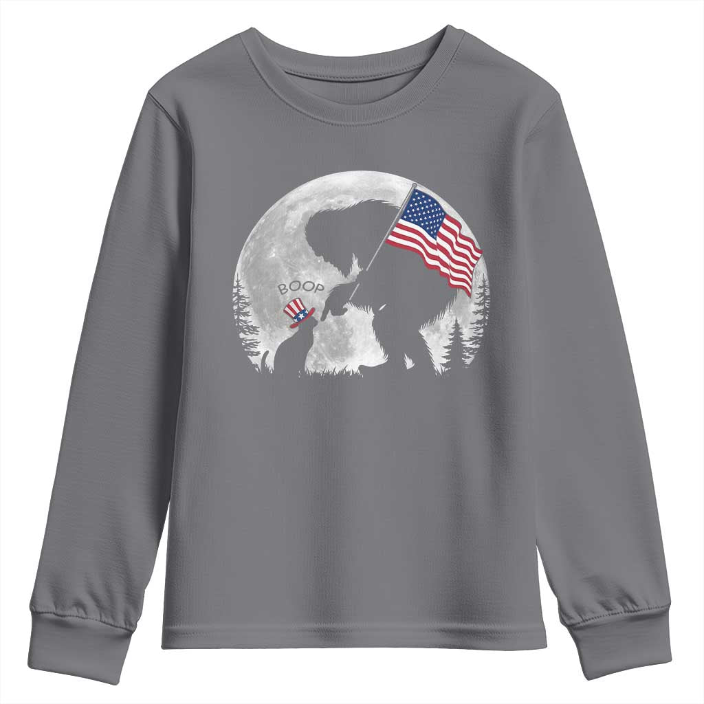 Bigfoot Boop Cat Moon Youth Sweatshirt Funny Sasquatch Meme 4th of July TS14 Charcoal Print Your Wear