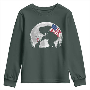 Bigfoot Boop Cat Moon Youth Sweatshirt Funny Sasquatch Meme 4th of July TS14 Dark Forest Green Print Your Wear