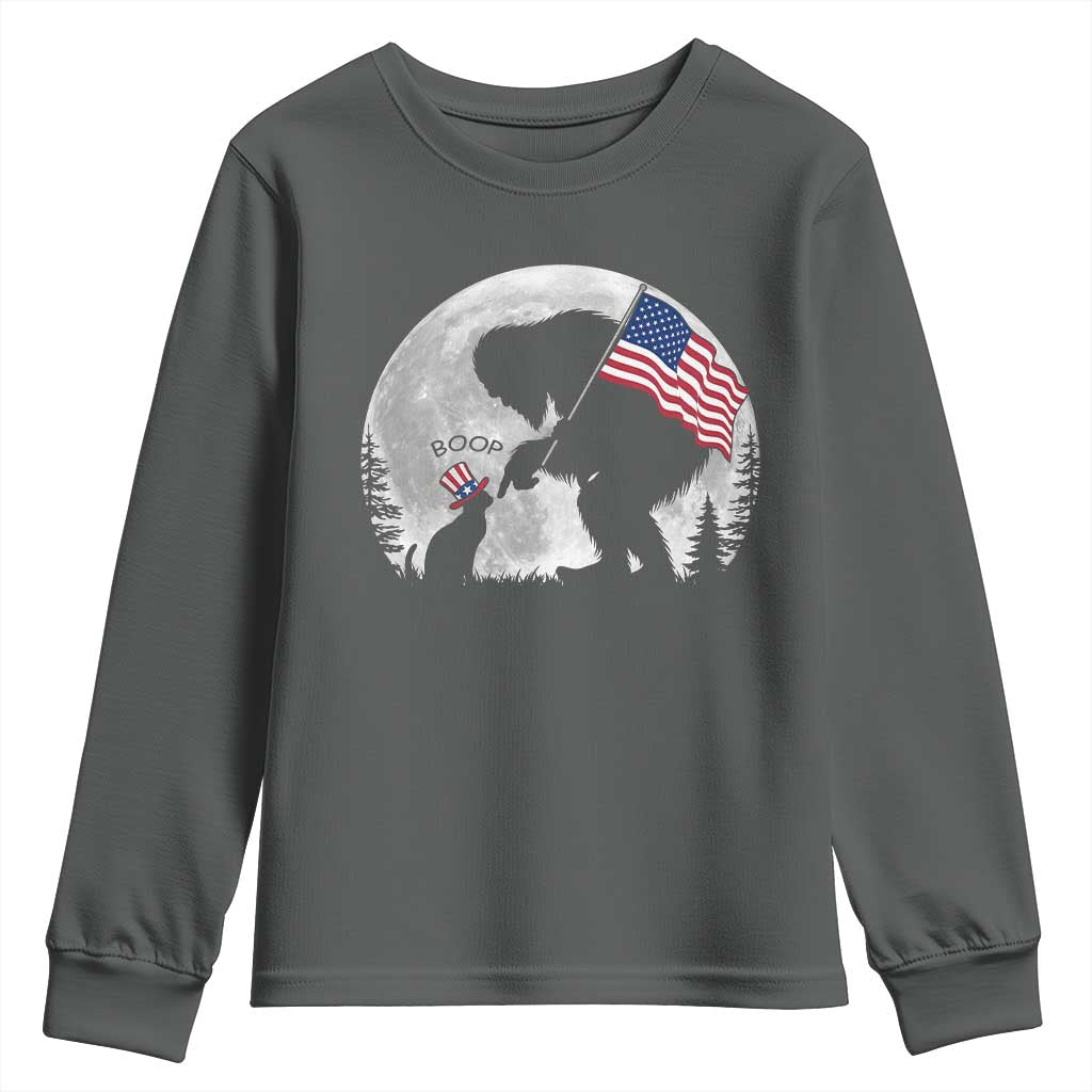 Bigfoot Boop Cat Moon Youth Sweatshirt Funny Sasquatch Meme 4th of July TS14 Dark Heather Print Your Wear
