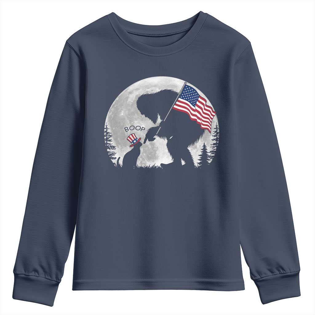 Bigfoot Boop Cat Moon Youth Sweatshirt Funny Sasquatch Meme 4th of July TS14 Navy Print Your Wear