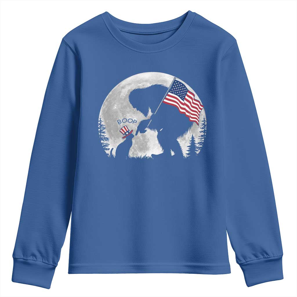 Bigfoot Boop Cat Moon Youth Sweatshirt Funny Sasquatch Meme 4th of July TS14 Royal Blue Print Your Wear