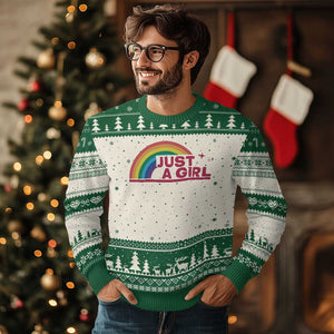 Just A Girl LGBTQ Pride Month Ugly Christmas Sweater TS14 Beige Green Print Your Wear