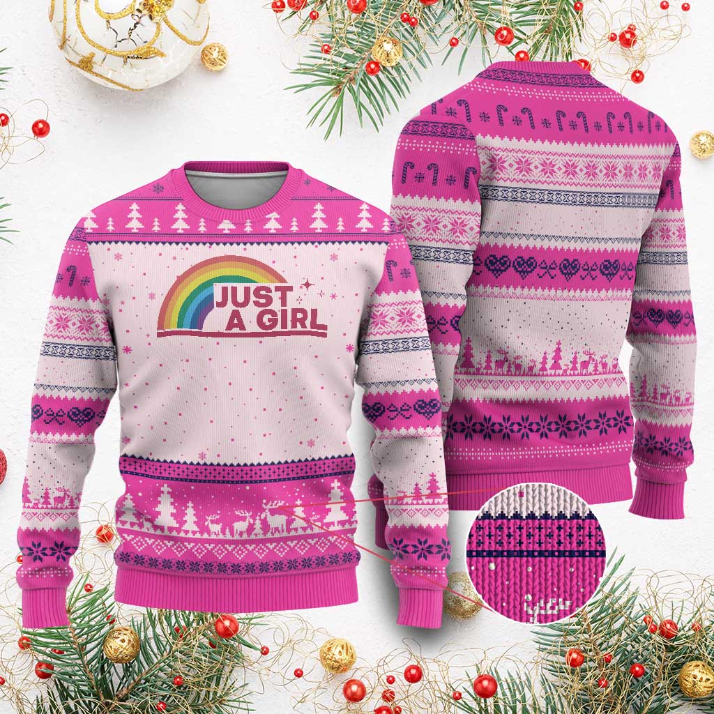 Just A Girl LGBTQ Pride Month Ugly Christmas Sweater TS14 Hot Pink Print Your Wear