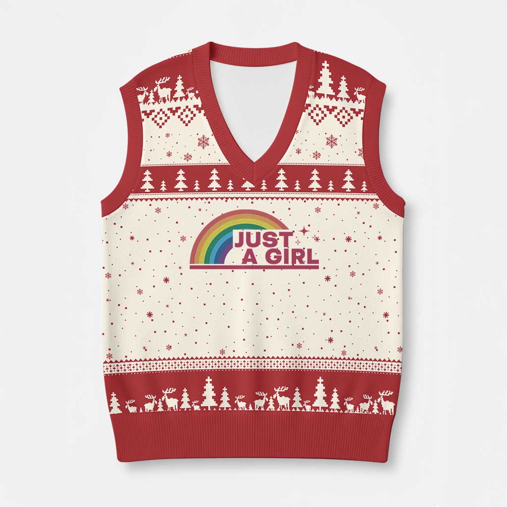 Just A Girl LGBTQ Pride Month V-Neck Knit Sweater Vest TS14 Beige Red Print Your Wear