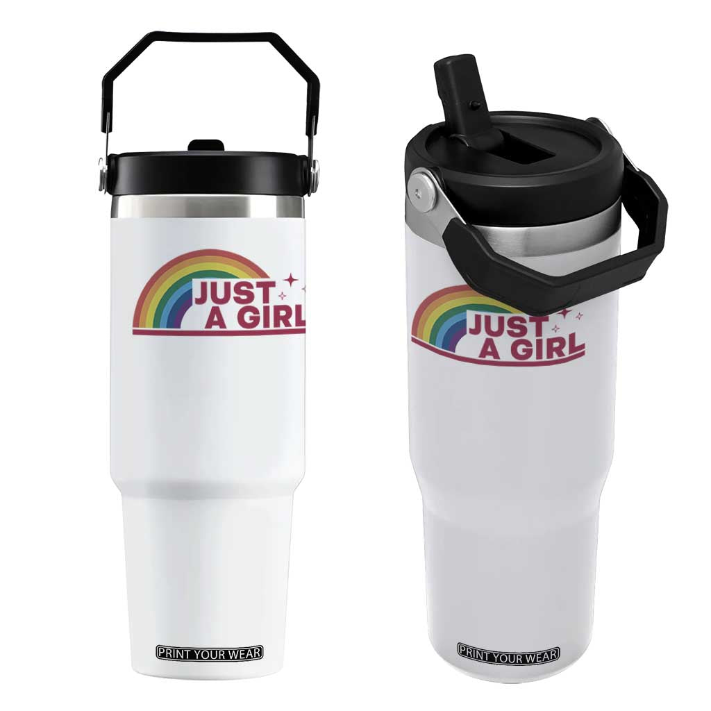 Just A Girl LGBTQ Pride Month Flip Straw Tumbler TS14 One Size: 30 oz White Print Your Wear