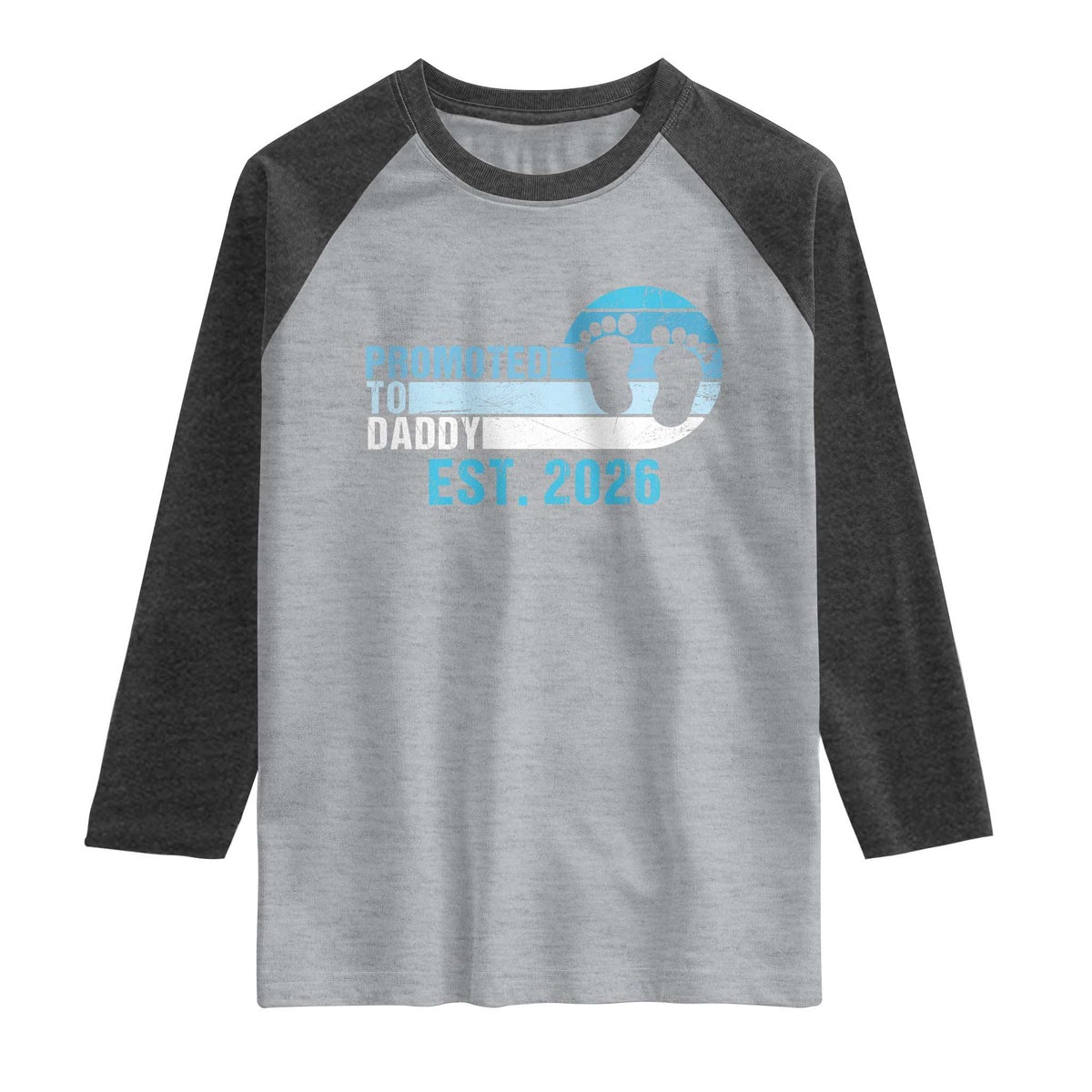 Promoted to Daddy 2026 Raglan Shirt Funny Pregnancy Reveal TS14 Heather Gray Heather Charcoal Print Your Wear