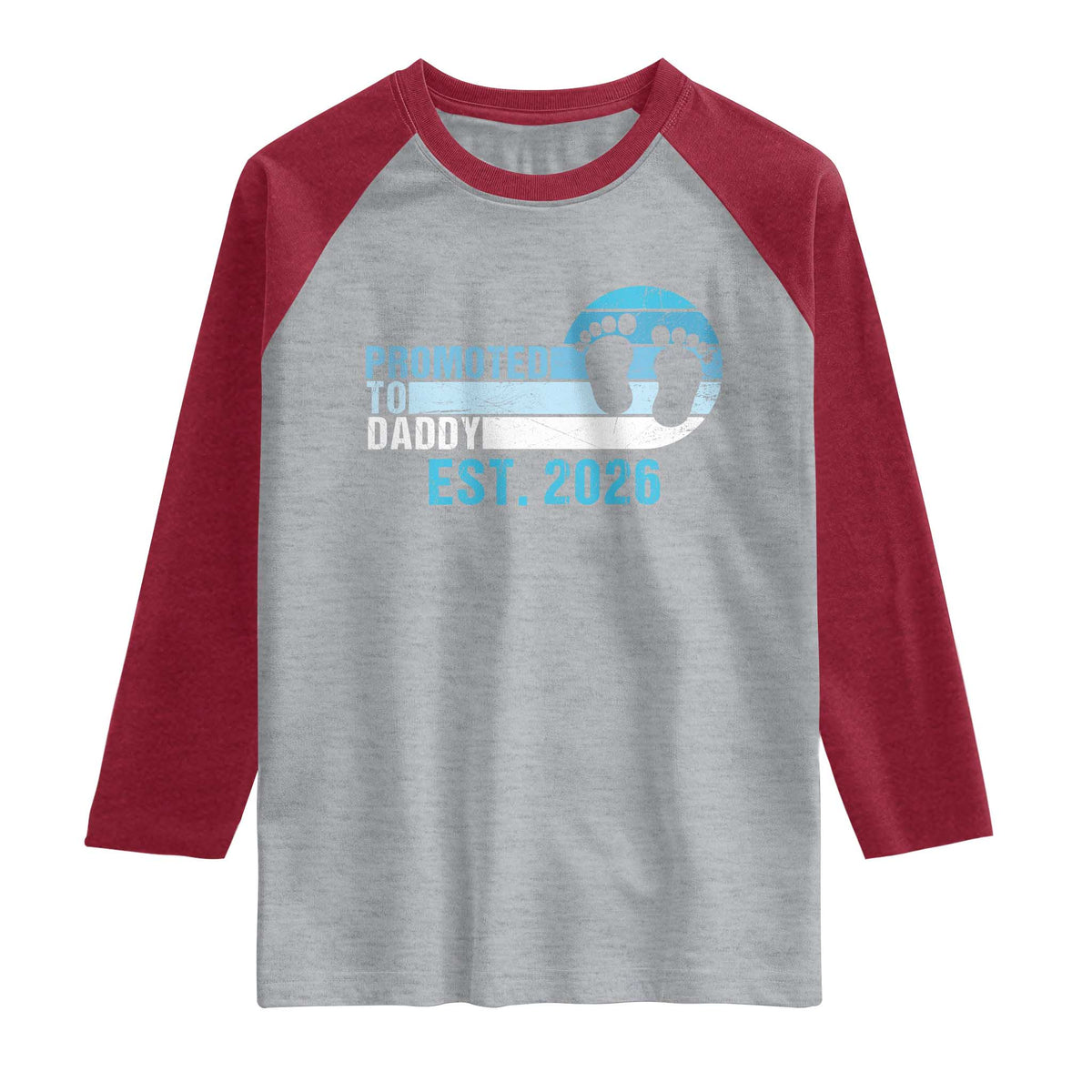Promoted to Daddy 2026 Raglan Shirt Funny Pregnancy Reveal TS14 Heather Gray Heather Red Print Your Wear