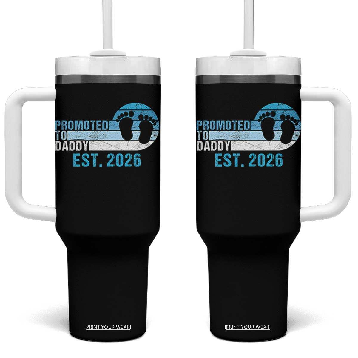 Promoted to Daddy 2026 Tumbler With Handle Funny Pregnancy Reveal TS14 One Size: 40 oz Black Print Your Wear