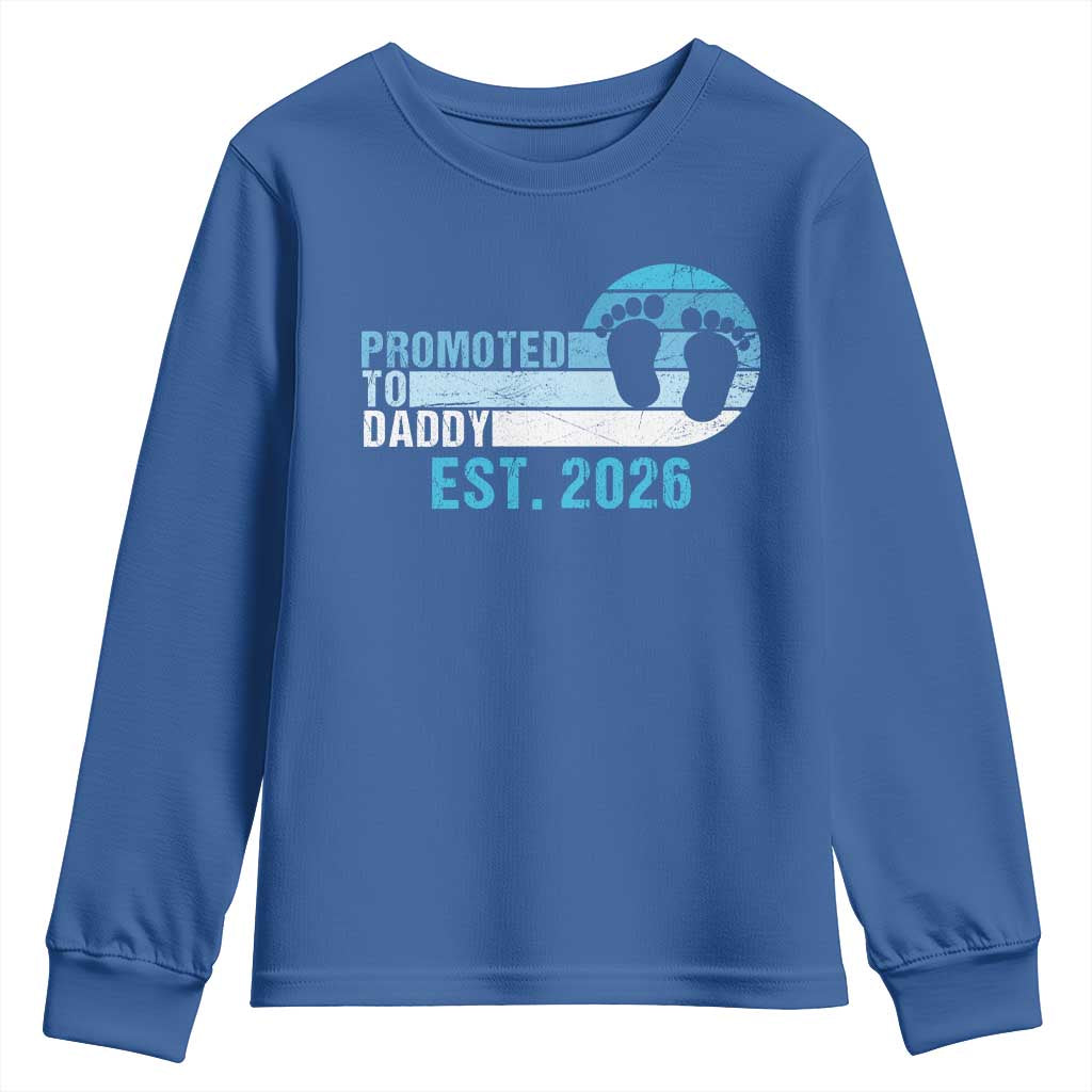 Promoted to Daddy 2026 Youth Sweatshirt Funny Pregnancy Reveal TS14 Royal Blue Print Your Wear