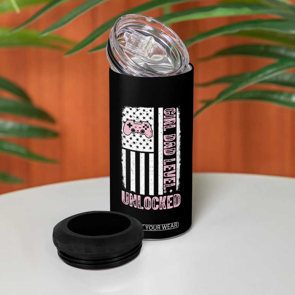Girl Dad Level Unlocked 4 in 1 Can Cooler Tumbler Funny New Dad