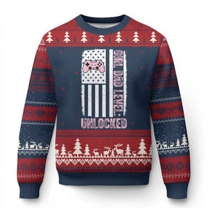 Girl Dad Level Unlocked Ugly Christmas Sweater Funny New Dad