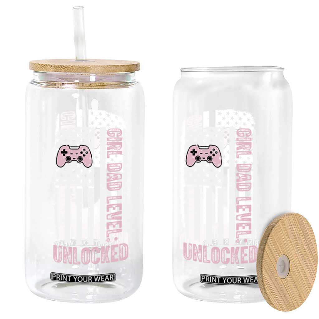 Girl Dad Level Unlocked Glass Can Funny New Dad