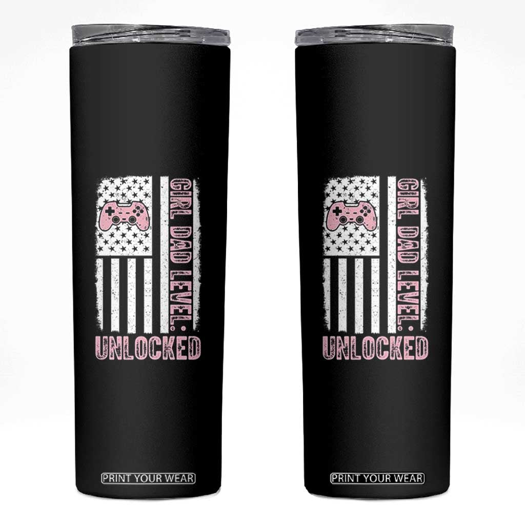 Girl Dad Level Unlocked Skinny Tumbler Funny New Dad