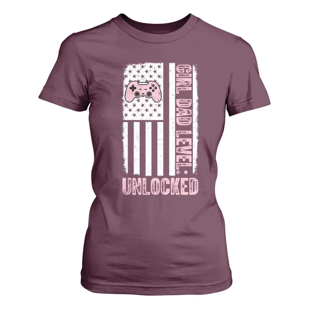 Girl Dad Level Unlocked T Shirt For Women Funny New Dad