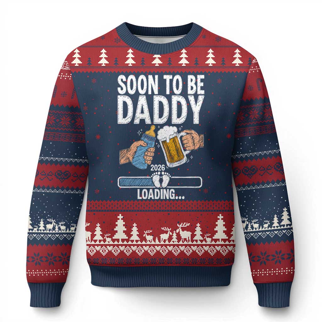 Dad to Be 2026 Ugly Christmas Sweater Promoted To Daddy Beer Lover New Baby Gift TS14 Navy Red Print Your Wear