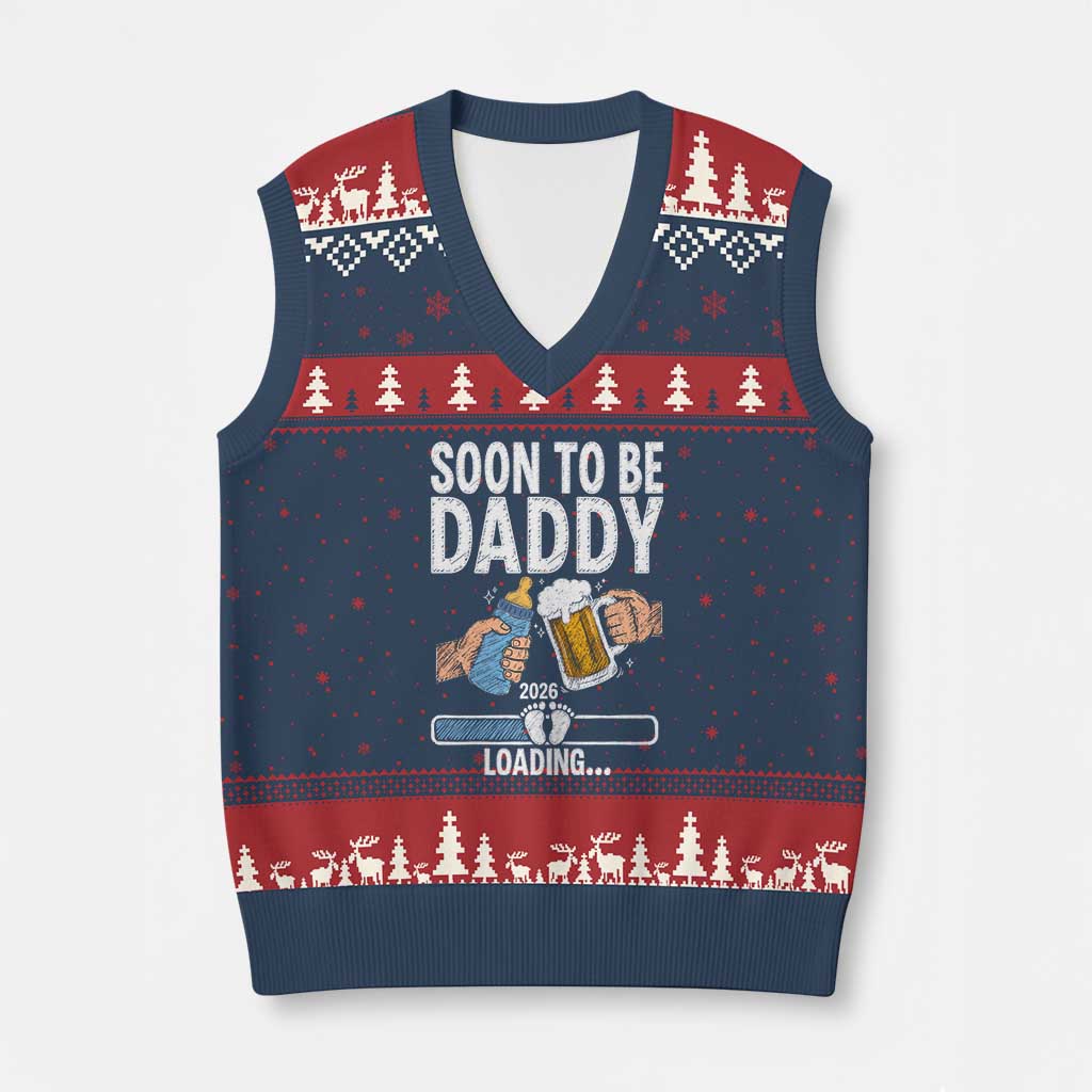 Dad to Be 2026 V-Neck Knit Sweater Vest Promoted To Daddy Beer Lover New Baby Gift