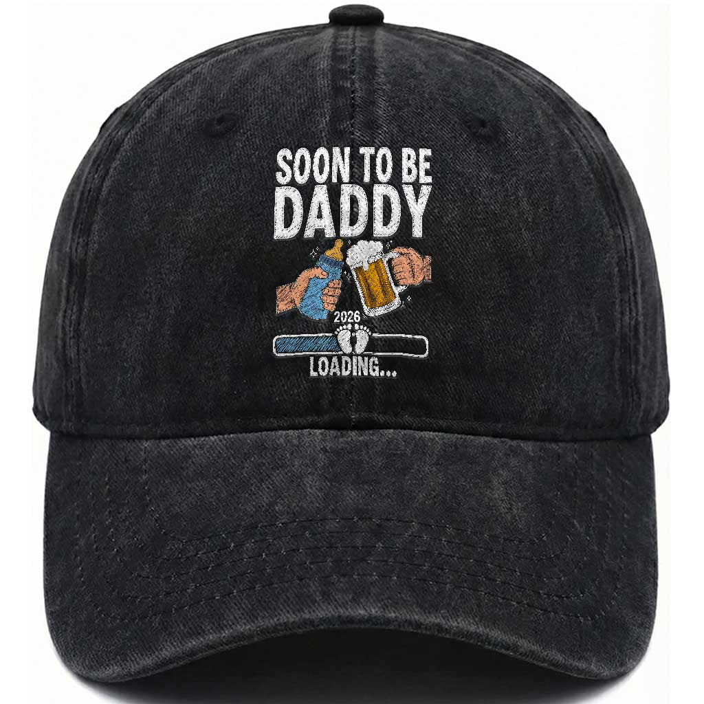 Dad to Be 2026 Washed Cotton Baseball Cap Promoted To Daddy Beer Lover New Baby Gift TS14 Print Your Wear